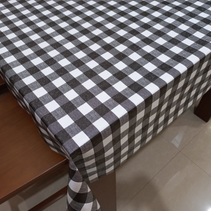 Produk Terbaik] Taplak Meja Plastik Meteran Kotak Kotak Hitam Putih Minimalis Anti Air