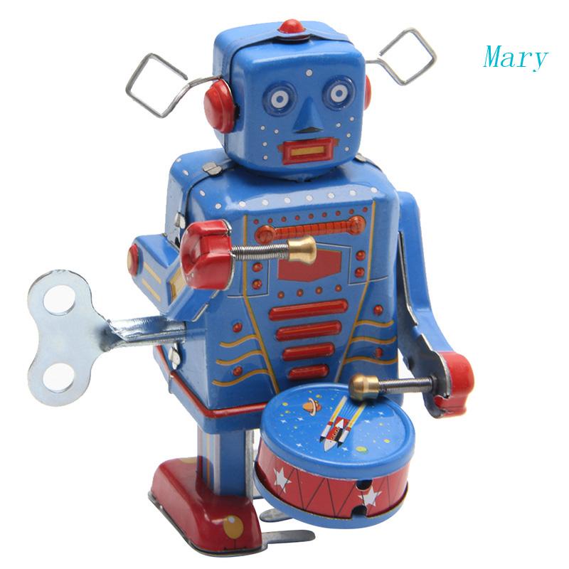 Mary Retro Jarum Jam Angin Logam Berjalan Robot Mainan Vintage Koleksi Anak Hadiah