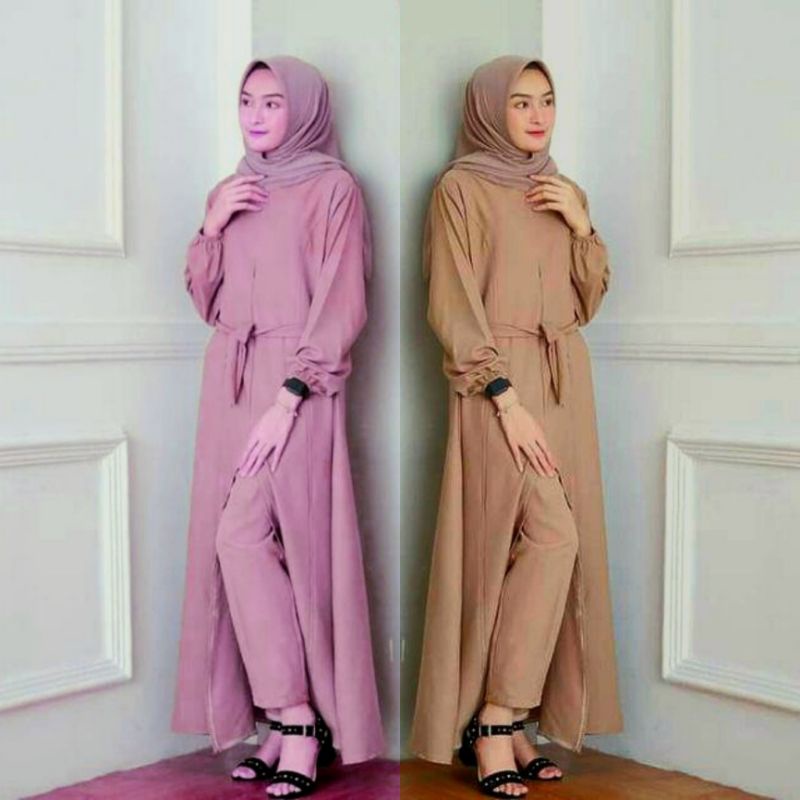 TANIA SET LONG TUNIK BAJU JUMBO BAHAN CRINCLE WANITA BEST SELLER