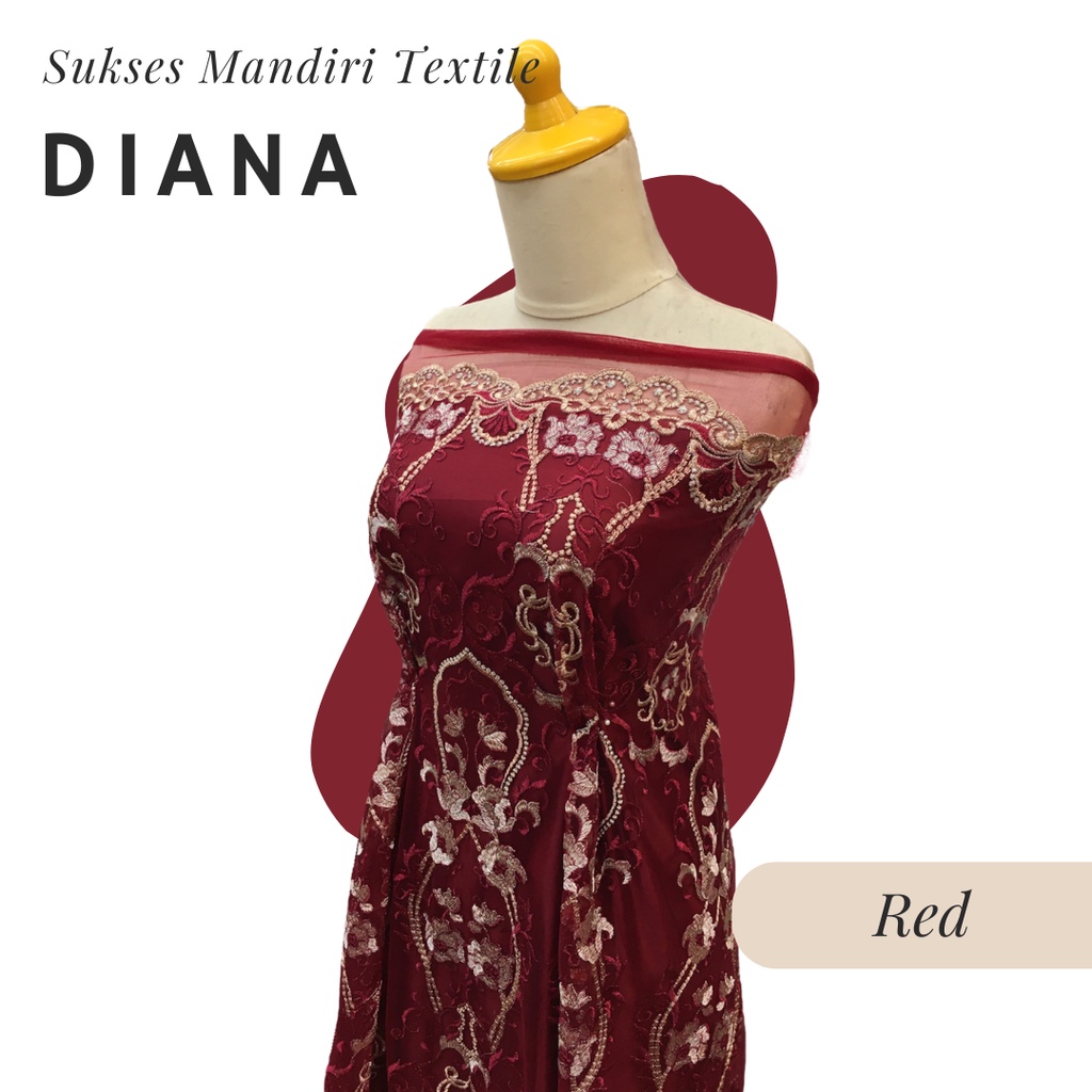 [DIANA] Brukat Tile Premium Mewah Tile Warna Red Merah | Harga ½ meter = 50 cm (Bahan Dress Bridesma