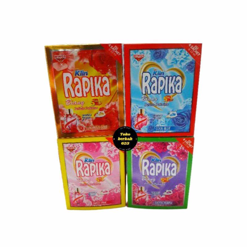 RAPIKA BIANG 5in1 ( 1 Kotak Isi 4 Sachet x 22ml ) Pelicin Pakaian