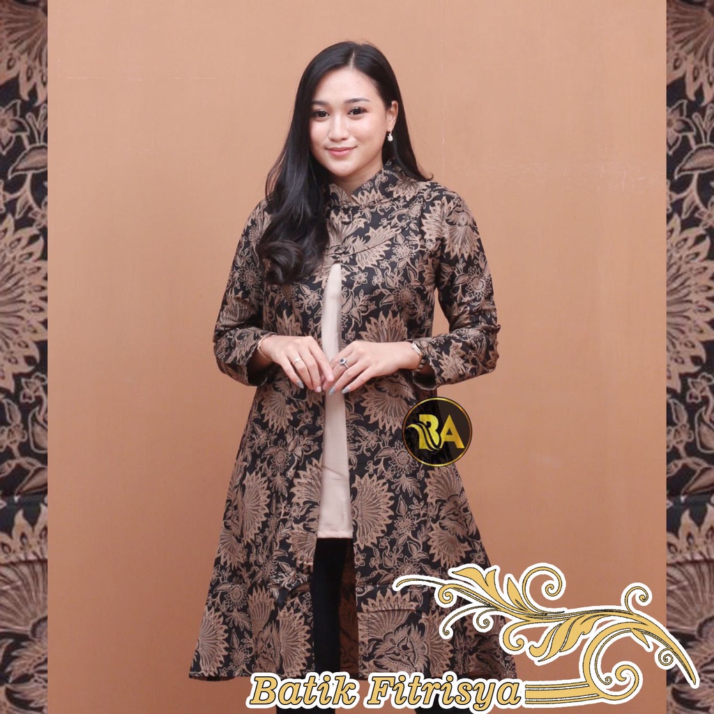 Tunik Batik Modif - JUMBO MOTIF MEGA MENDUNG  COKLAT BIRU MODEL TERBARU & TERLARIS