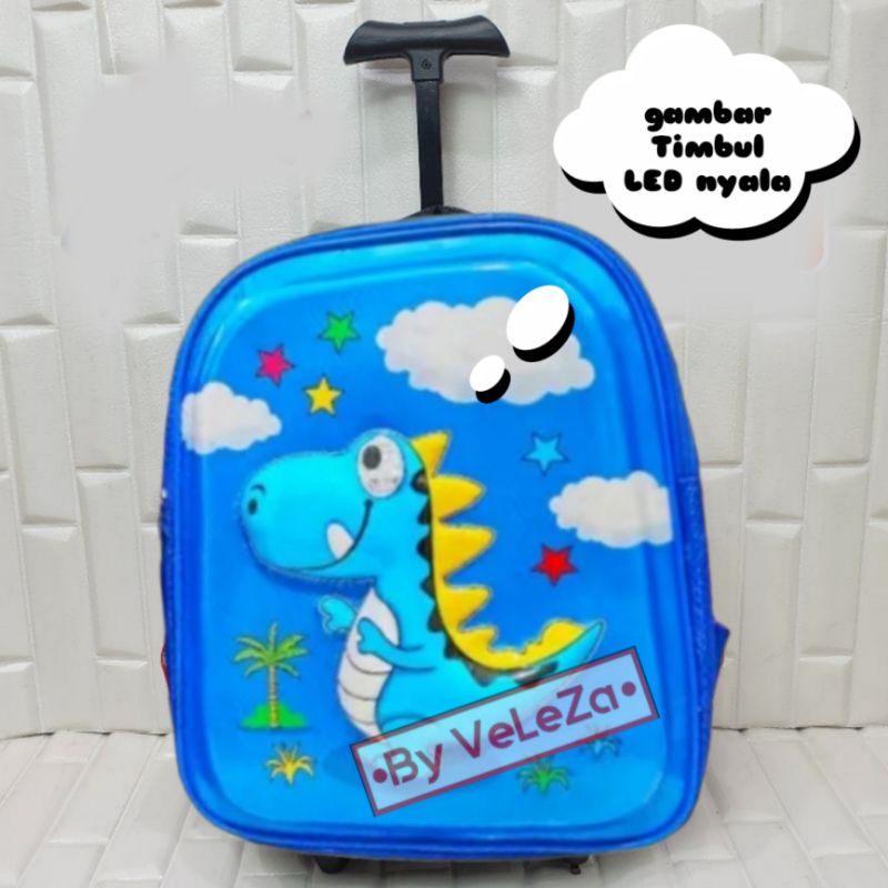 Tas Ransel Troli Anak karakter Dino led Tas PAUD TK - Tas anak