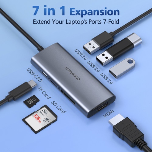 Choetech HUB 7-In-1 USB-C Multi Port Thunderbolt 4K HDMI USB 3.0 - HUB-M19