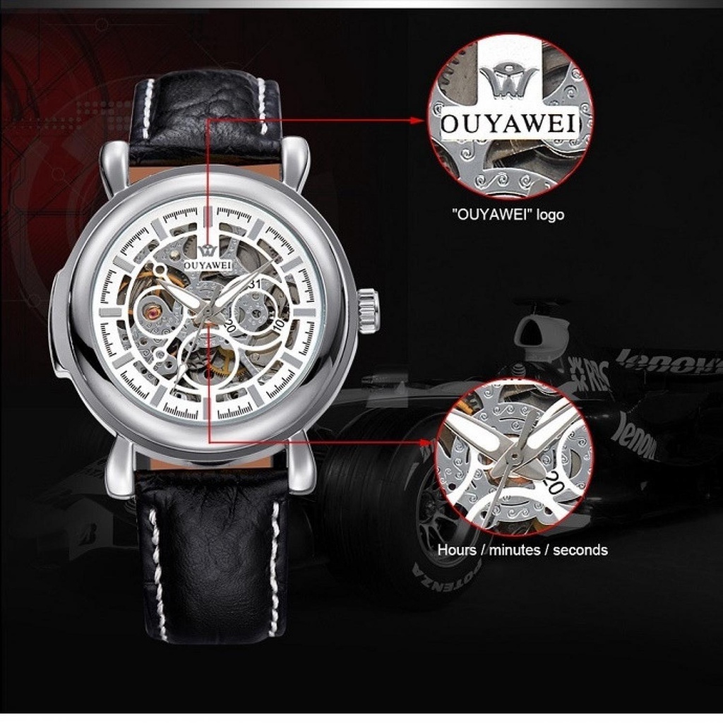 Ouyawei Skeleton Leather Strap Automatic Mechanical Watch - OYW1323