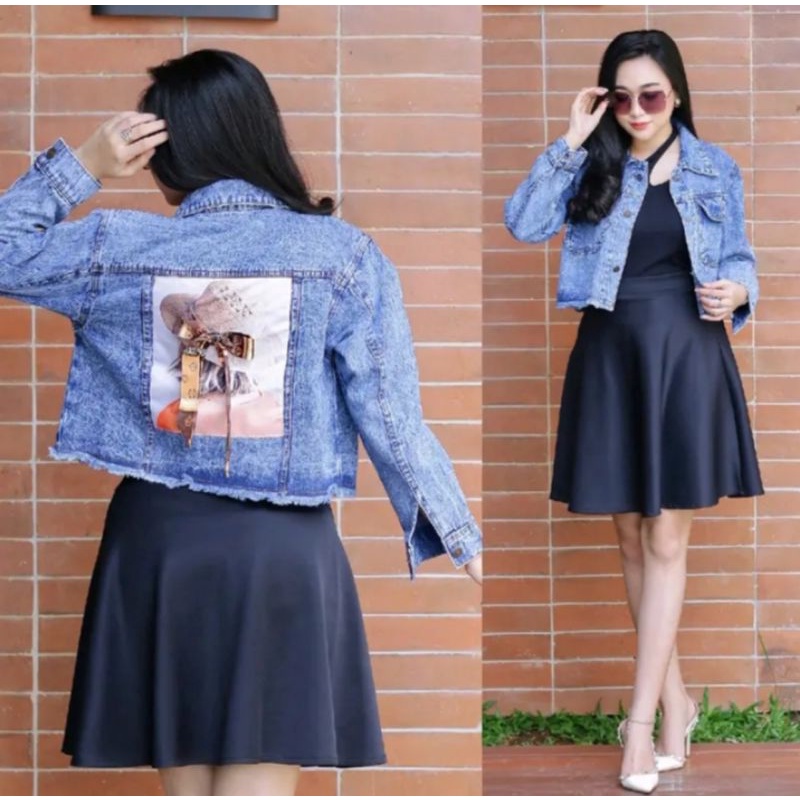 JAKET PITA CROP JEANS CEWEK JACKET DENIM WANITA CROP RIPPED JINS PITA BELAKANG TOP IMPORT MODEL GAMBAR BELAKANG PITA KEKINIAN TERBARU CROP