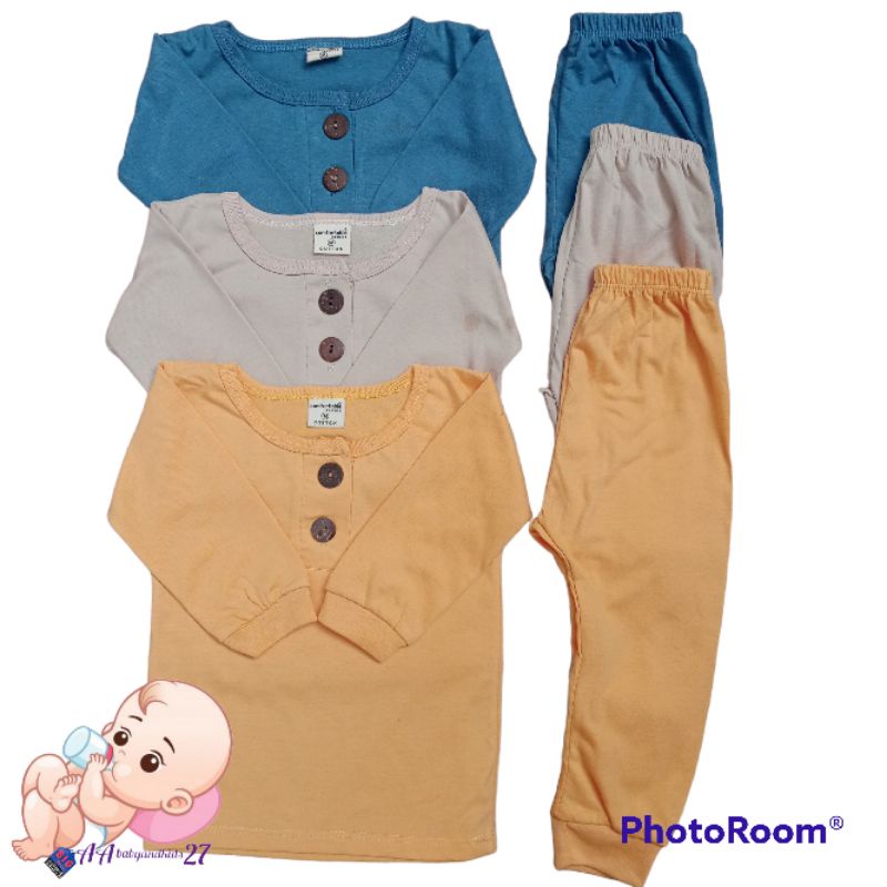 HELLO BABY COMFORTABLE 1 STEL Piyama Bayi Lengan Panjang Earth Colour Series Ukuran S M L XL Bahan Nyaman Berkualitas