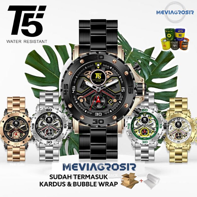 JAM TANGAN PRIA T5 H3954 H3954G 3954 ORIGINAL CHRONOGRAPH AKTIF TAHAN AIR 3 ATM 30m FREE BOX + PAPER