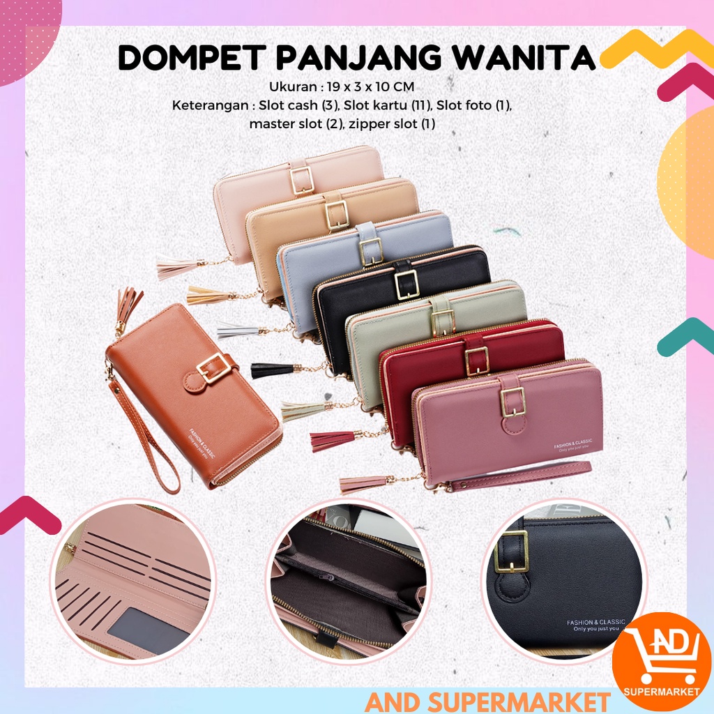 AND / COD / Dompet Wanita Import Dompet Panjang Wanita Zipper Dompet Jalan Perempuan Dewasa Dompet Cewek Murah Motif Cantik D88