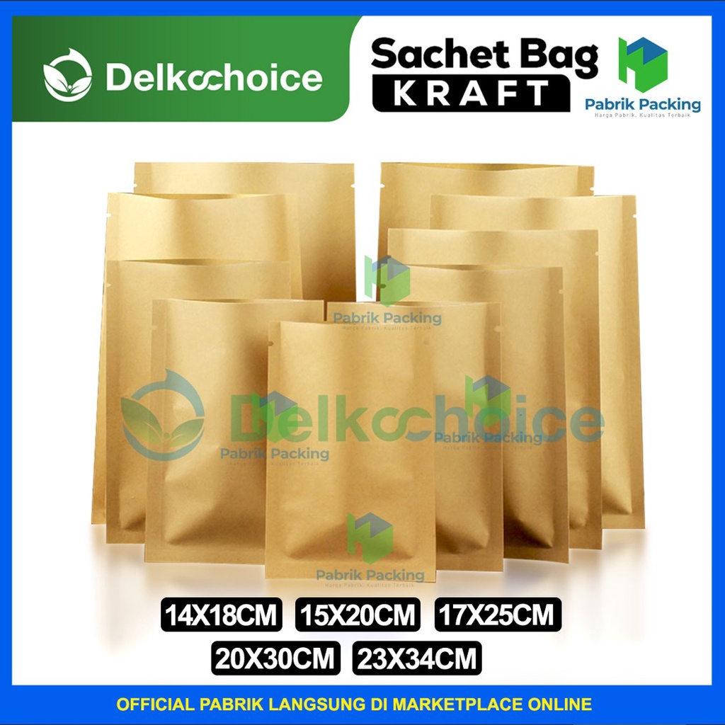 Kemasan Saset Kraft Paper Sachet Bag Kraft Non Ziplock Ukuran Besar Delkochoice