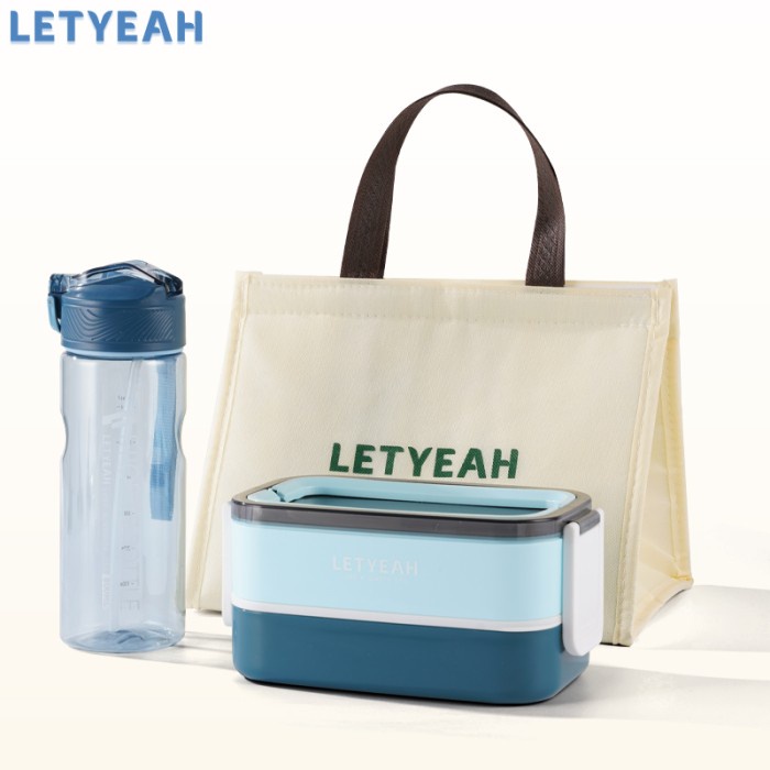 Lunch Box Letyeah Lunch Box Set 1600Ml Kotak Makan Dengan 800Ml Botol Minum+Tas