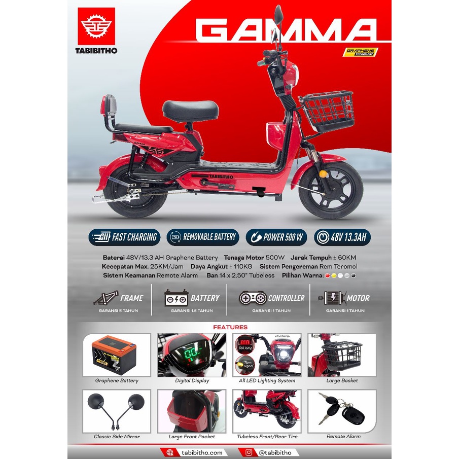 TERBARU TABIBHITO SEPEDA LISTRIK GAMMA 48V/13.3AH