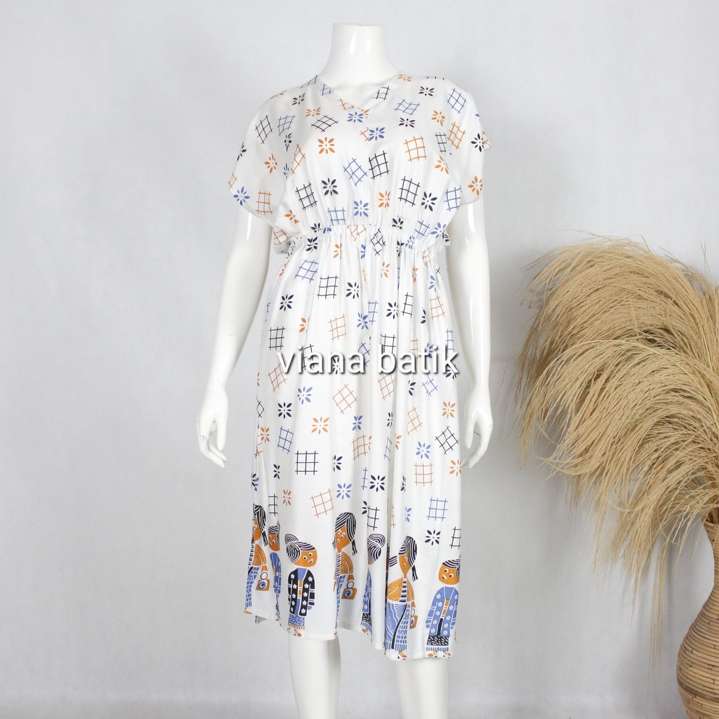 Dress Manohara / Daster Serut Pinggang Motif Print Bu Tedjo Rayon