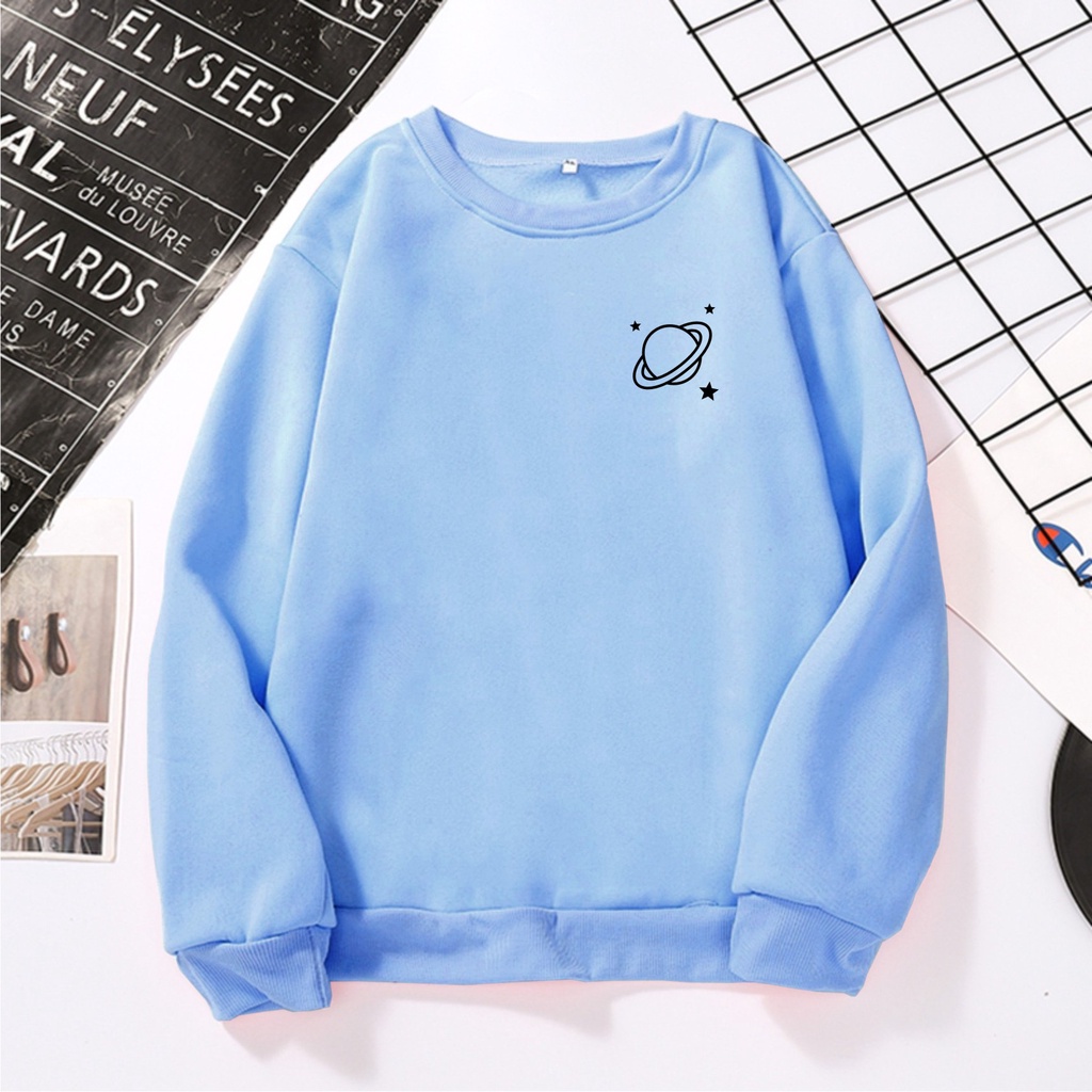 FenishaStore Sweater Crewneck Oversize Wanita Planet Uranus Size M-L-XL-XXL Bisa Bayar Ditempat COD