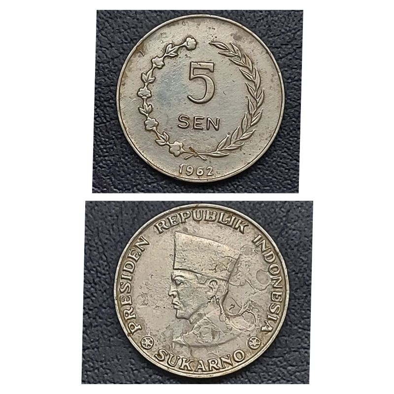 Koin kuno negara Indonesia 5 sen sukarno irian barat tahun 1962 Kondisi Utuh Dijamin Original 100%