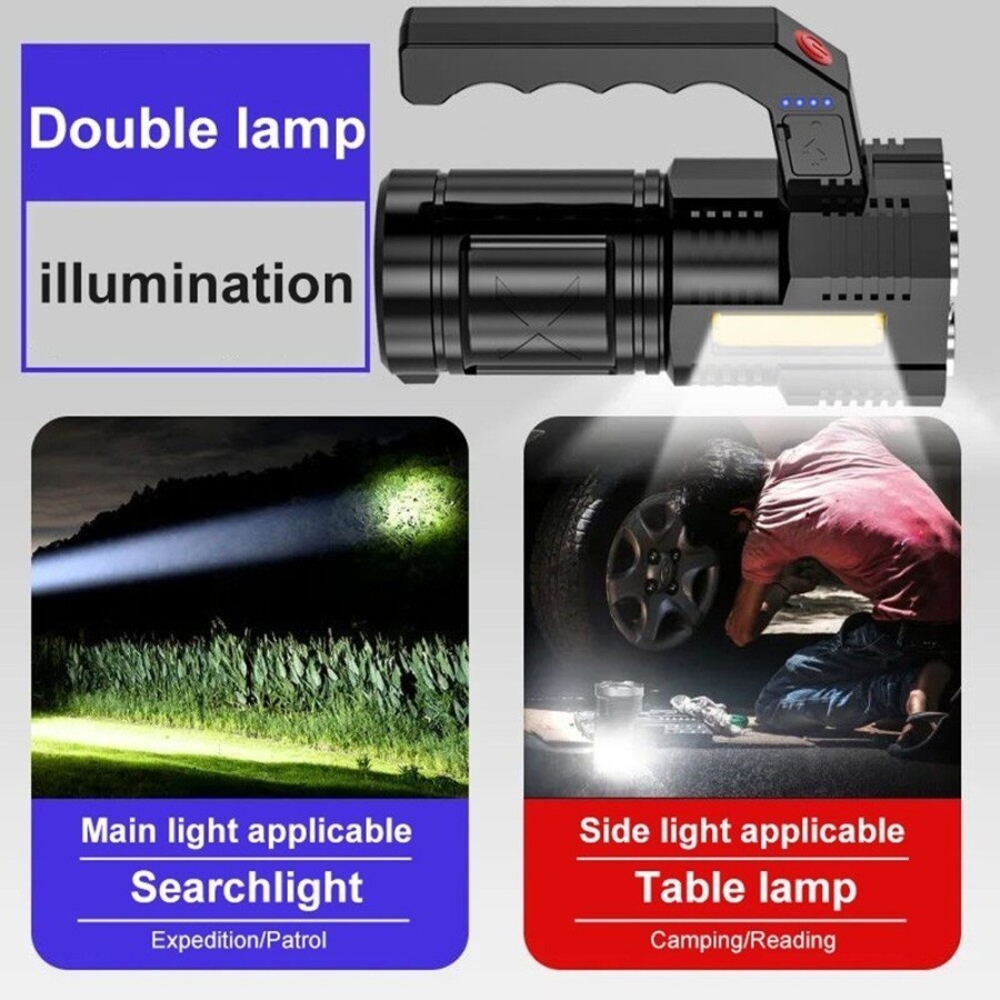 Senter LED Cas Super Terang 600Lumen + COB 4 Mode Emergency USB Cas - YS Shop