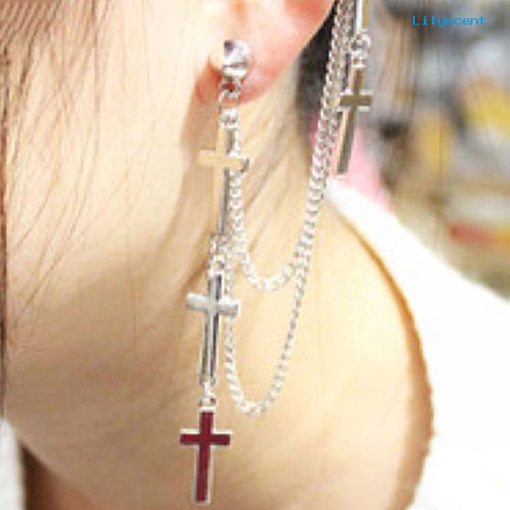 [LS] 1pc Manset Telinga Cross Juntai Serbaguna Alloy Wanita Fashion Punk Ear Crawler Untuk Wanita