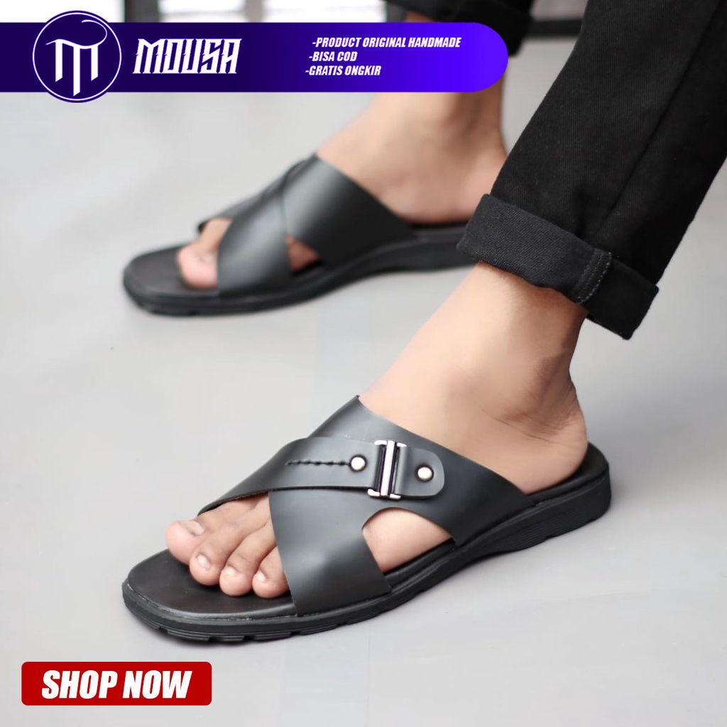 Sandal Slide Slip On Pria Kulit Syntetic Mousa Mag