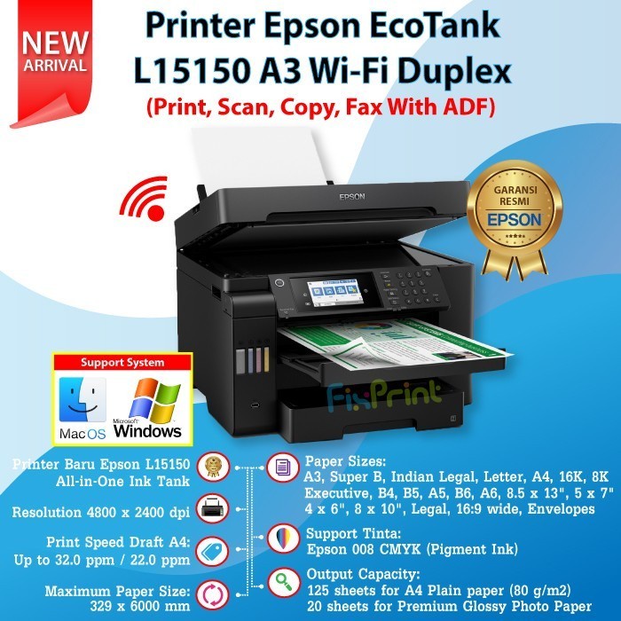 Printer Epson L15150 A3+ Multifungsi Wi-Fi Duplex ADF Original Resmi