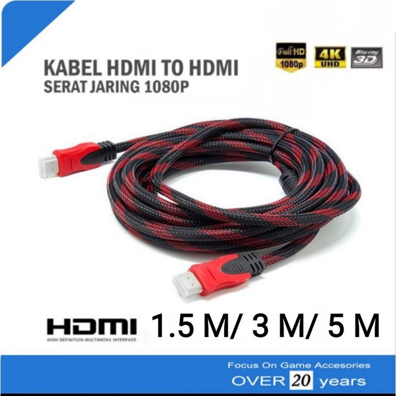 KABEL HDMI TV TO HDMI 1,5M/ 3M/ 5M/10M/ KABEL SET TOP BOX/ KABEL HDMI SERAT JARING/ CABLE HIGH QUALITY/ HIGH SPEED/ HD