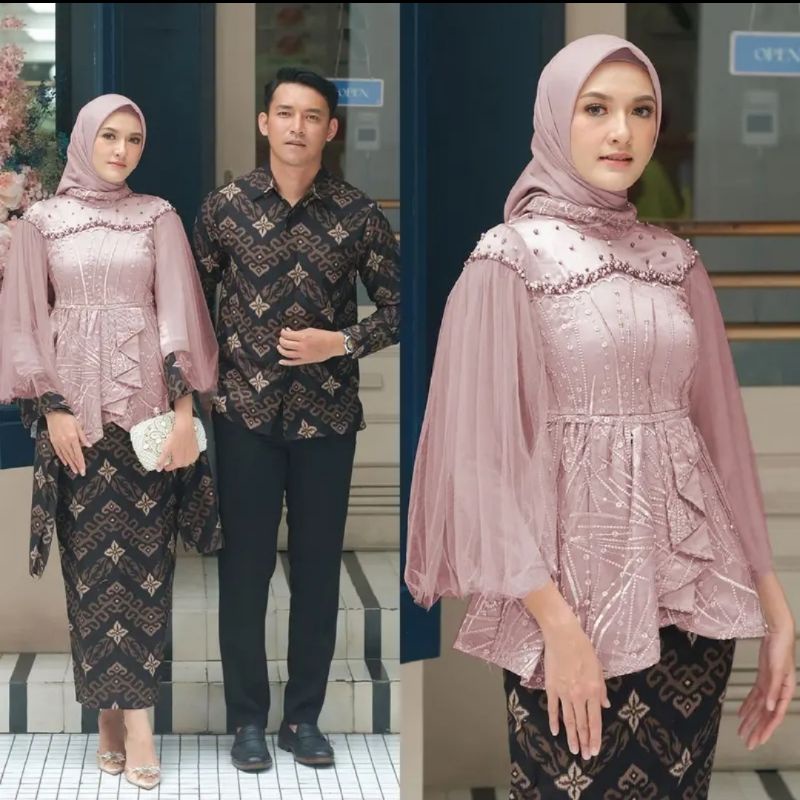 Kebaya modern wisuda couple batik brukat remaja terbaru mewah satu set pasangan keluarga baju pesta tunangan lamaran kondangan