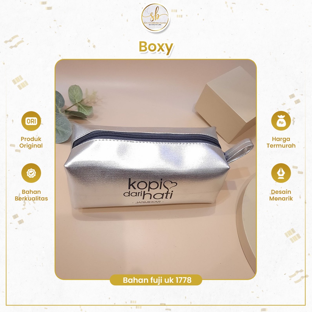 Boxy Pouch Tas Wadah Skincare Kosmetik Kacamata Custom Resleting Ukuran 17x78 Kecil Cosmetic Bag Box