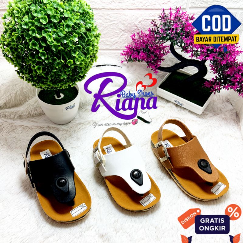 BA54 Sandal anak Birken sintetis Leather premium tebal motif Jepit murah terbaru usia 10-30 Bulan