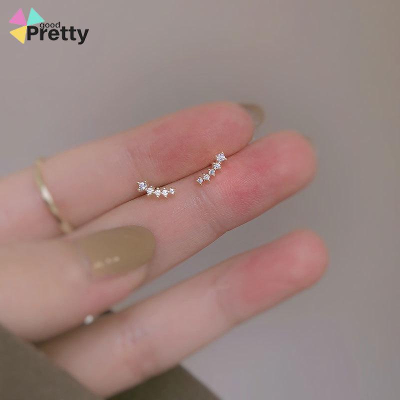 Anting Zirkon Set Mikro Sederhana  Baris Kecil Berlian Geometris  Anting Gandum Kecil yang Lucu - PD