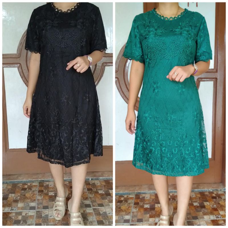 dress brokat mutiara lapis furing