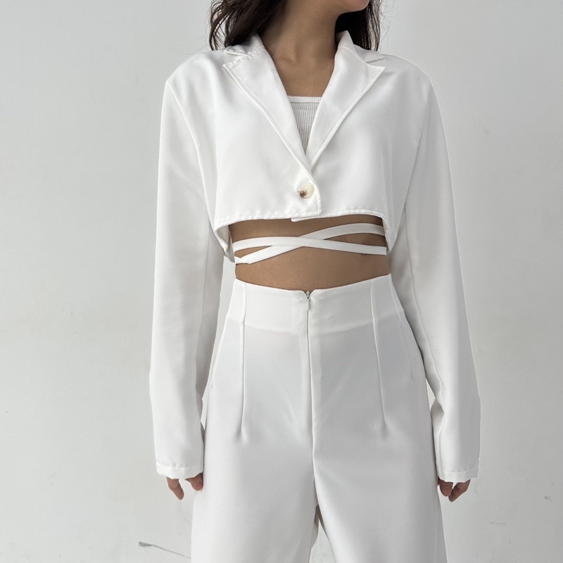 RONA CROP BLAZER - Atasan Crop Outer Blazer Wanita Luaran Top Murah Tali Baju Lengan Tangan Panjang Vest Rompi Posha