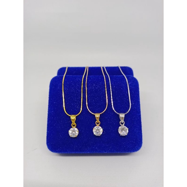 kalung rantai kasandra bulat+liontin solitaire mp/perak asli silver 925 lapis emas/perhiasan fashion wanita terbaru