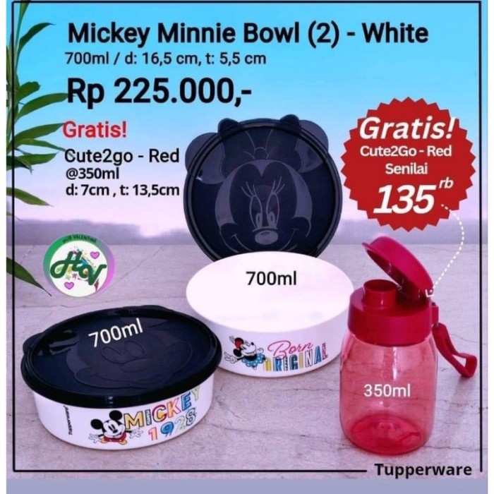 @=@=@=@=] Tupperware mickey minnie bowl 2pcs free cute2go cute 2 go