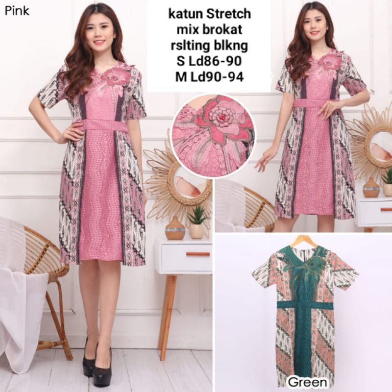 Dress Sabiyan Brokat kombinasi katun strecht