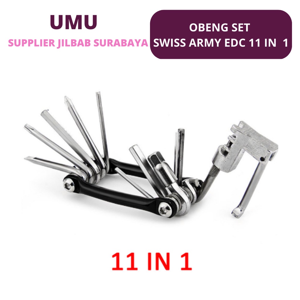 (UMU SUPPLIER) OBENG SET SWISS ARMY EDC 11 IN 1 POCKET MULTIFUNGSI TOOL KIT SET KUNCI