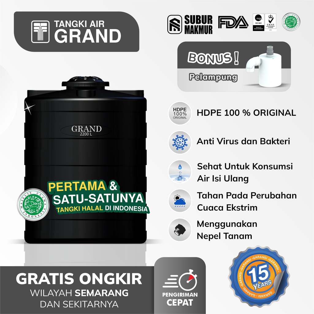 TANGKI HALAL TANDON TOREN AIR GRAND 2200 LITER TEDMOND KUAT TAHAN LAMA