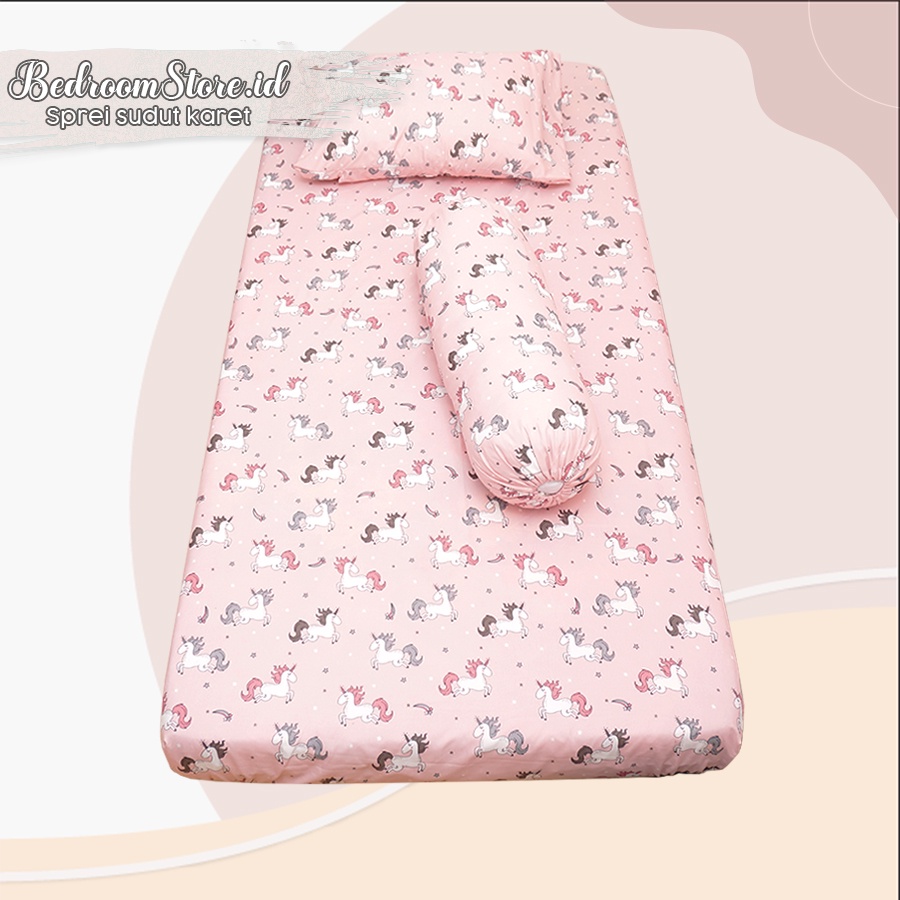 Sprei Aesthetic Motif Unicorn Pink | Ala Korea Sudah Termasuk Sarung Bantal Guling