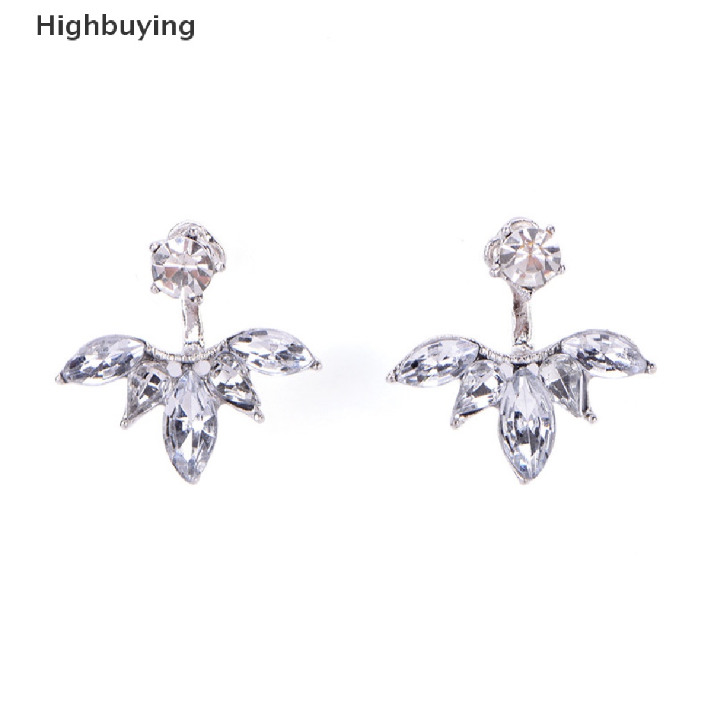 Hbid Hot Sale Berlian Imitasi Anting Daun Fashion Leaf Ear Clips Stud Earrings Untuk Wanita Glory