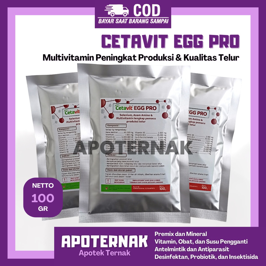 CETAVIT EGG PRO | Multivitamin Peningkat Produksi dan Kualitas Telur | 100 gram