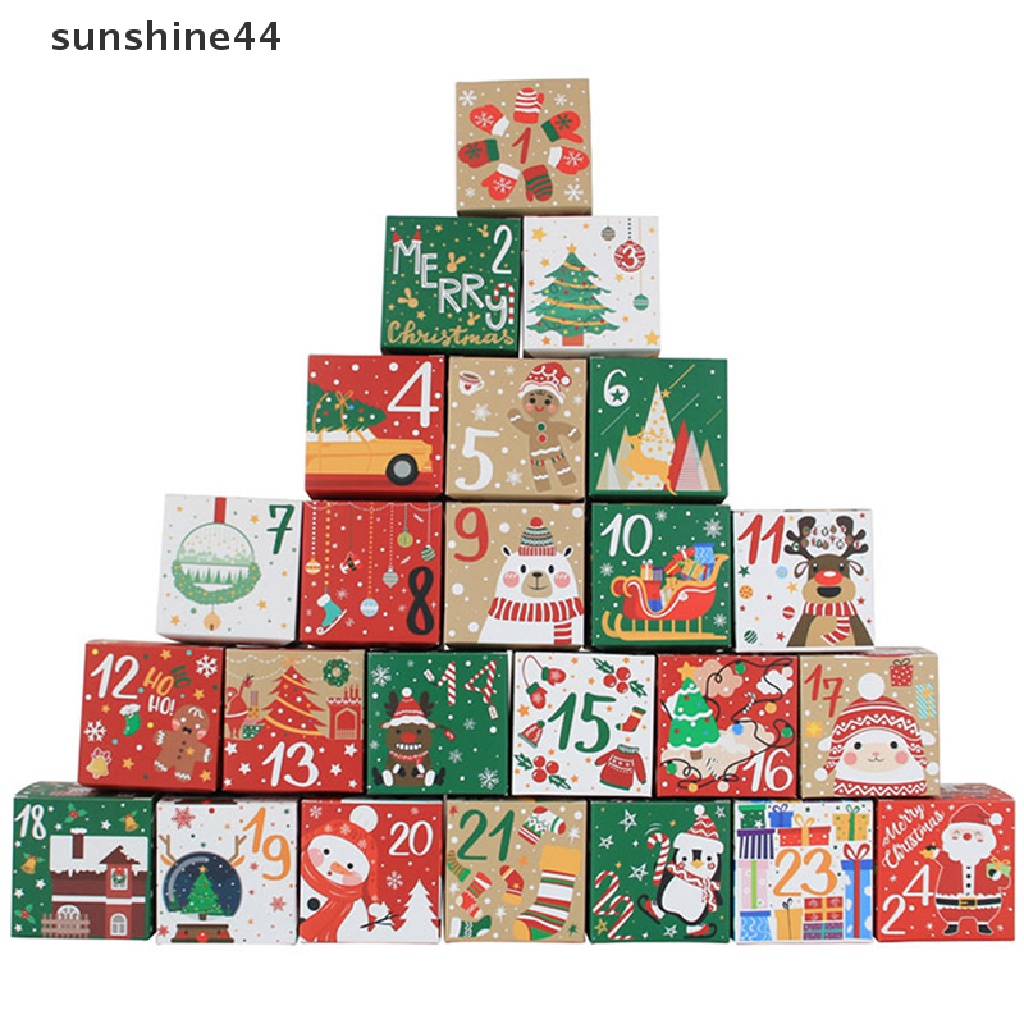 Sunshine 24Pcs Kotak Hadiah Kalender Advent Natal Kraft Paper Candy Cookies Box Decor.