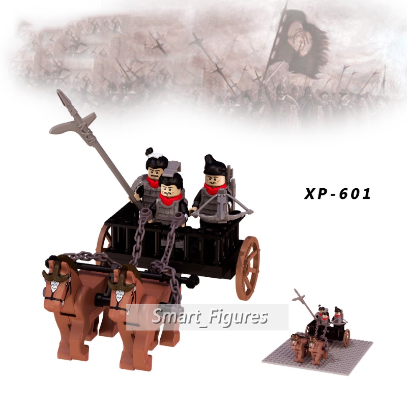 Blok Bangunan Partikel Kecil XP601-602 Qin Tentara Dinasti Terracotta Warriors Chariot Rakitan Mainan Hadiah