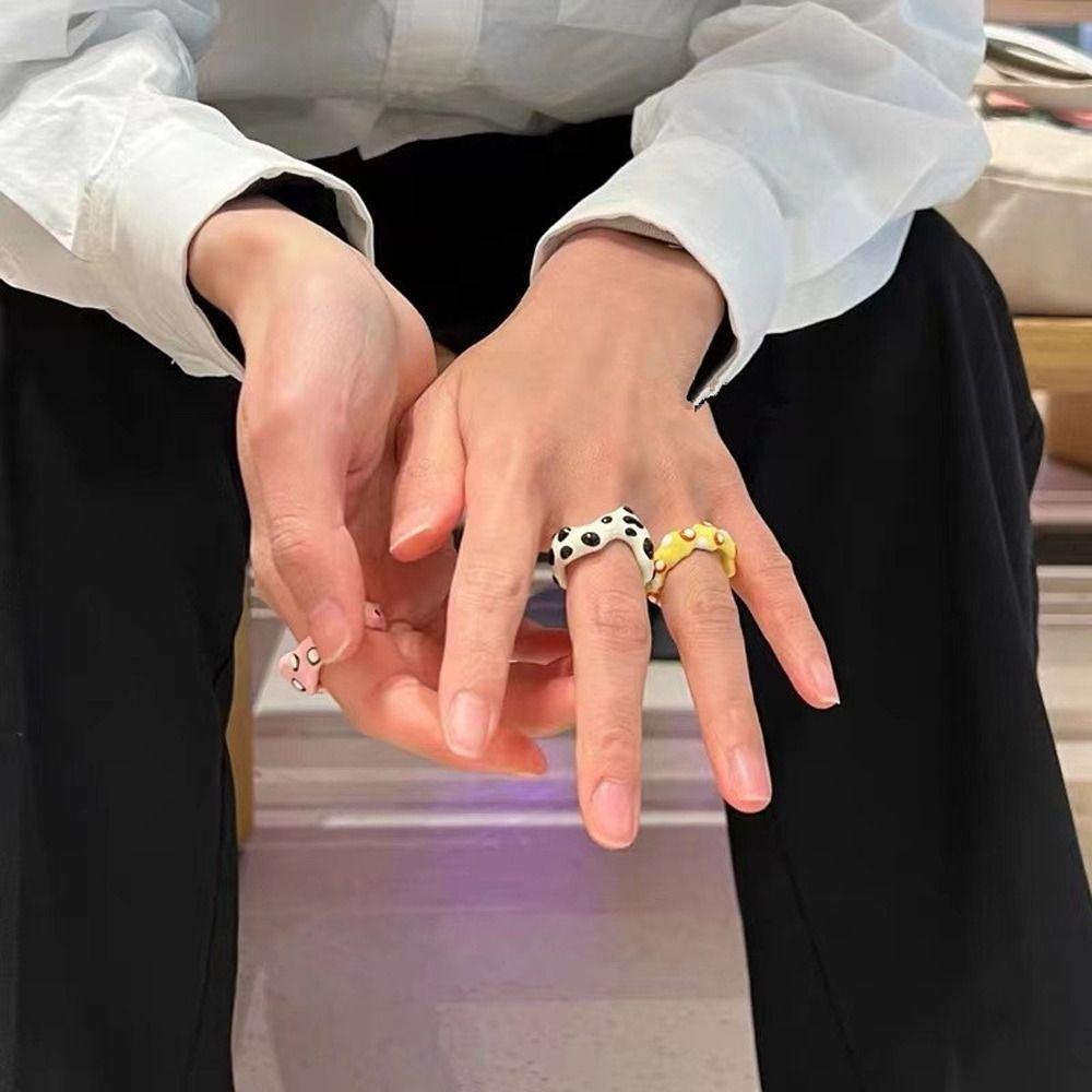 Mxbeauty Cincin Wanita Halus Dapat Disesuaikan Sederhana Y2K Stripe Niche Desain Proses Tetesan Minyak Ins Gaya Polkadot Gaya Korea Ring