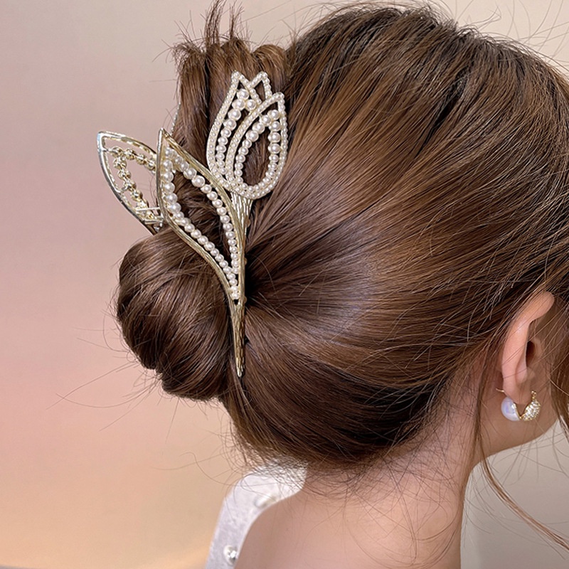 JEPIT RAMBUT KOREA JEDAI WANITA BUNGA TULIP ELEGAN PREMIUM ZIRKON MUTIARA MOTIF BARU ORIGINAL IMPORT