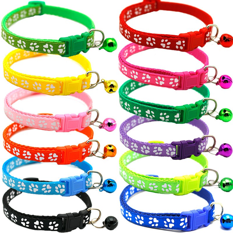 Kalung Kucing Lonceng Hewan Peliharaan Tali Leher Anjing Kecil Lonceng Pet Collar Dog Kitten Adjustable Motif Tapak Kaki Murah