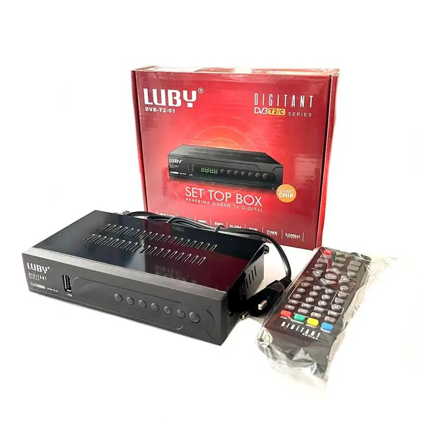Paket Set Top Box Luby DVB T2 01 dan Antena TV Digital Intra Zeus Original