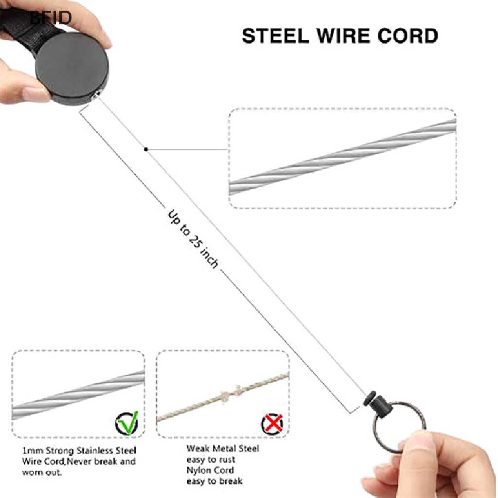 [BFID] Gulungan Holder Lencana Gantungan Kunci Yang Dapat Ditarik Dengan Klip Carabiner Multitool [ID]