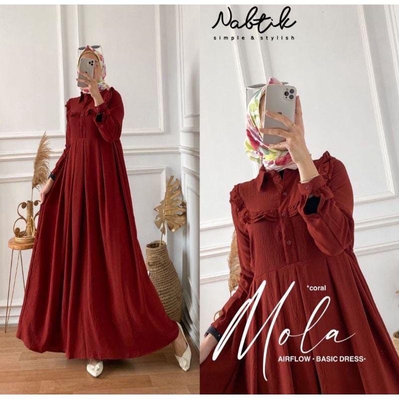 GAMIS MUSLIMAH MOLA DRESS CRINCLE AIRFLOW // DRESS WANITA KANCING AKTIF