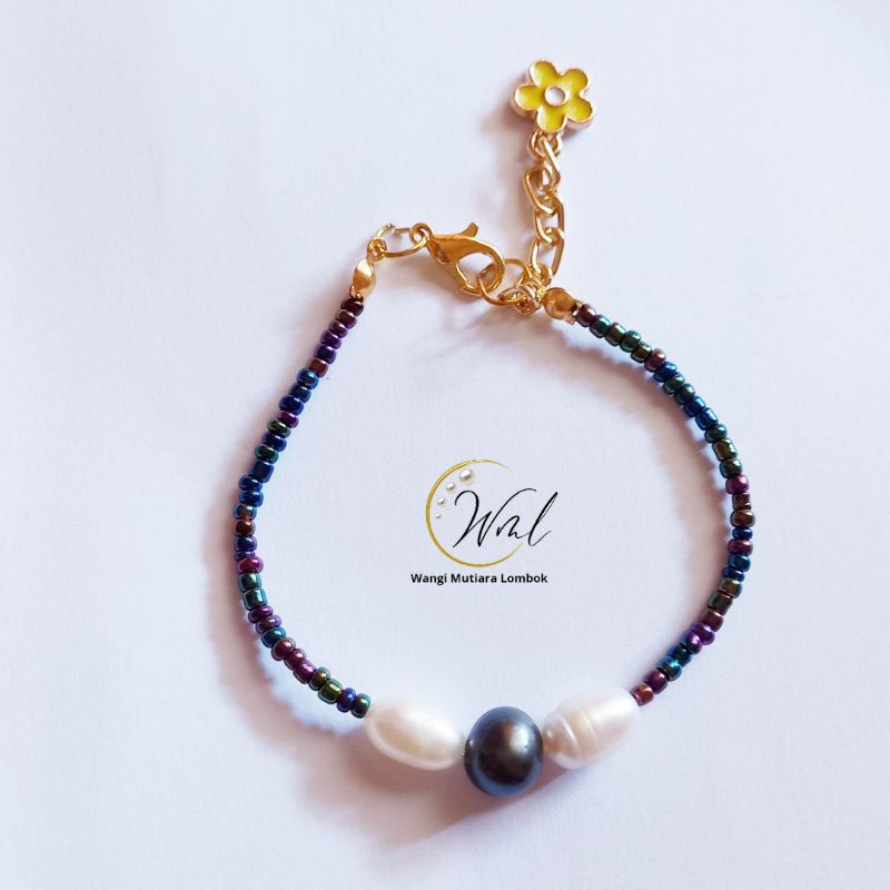 Gelang Mutiara tawar asli mix crystal czech