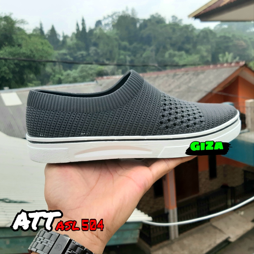 sepatu slip on wanita bahan karet elastis sepatu santai ringan att asl 504 anti licin