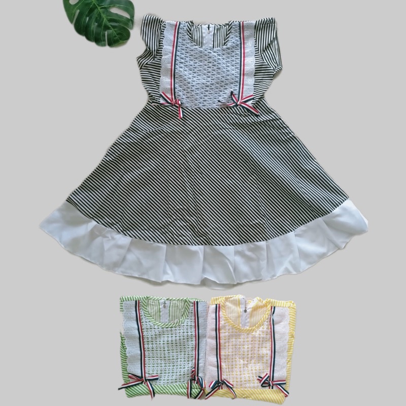 Dress Anak 4 5 Tahun motif strip brokat Renda Putih perempuan murah biru hitam Hijau pink merah Fatonah shop terbaru baju Grobogan (Dress BrokatStrip XL)