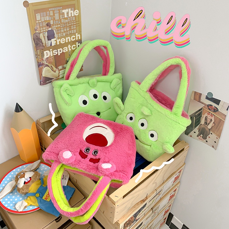 Lotso Disney Handbag Bulu Plush 2in1 Karakter Tas Dua Sisi Boneka Beruang Lucu Wanita Korean Style By Chikoisme